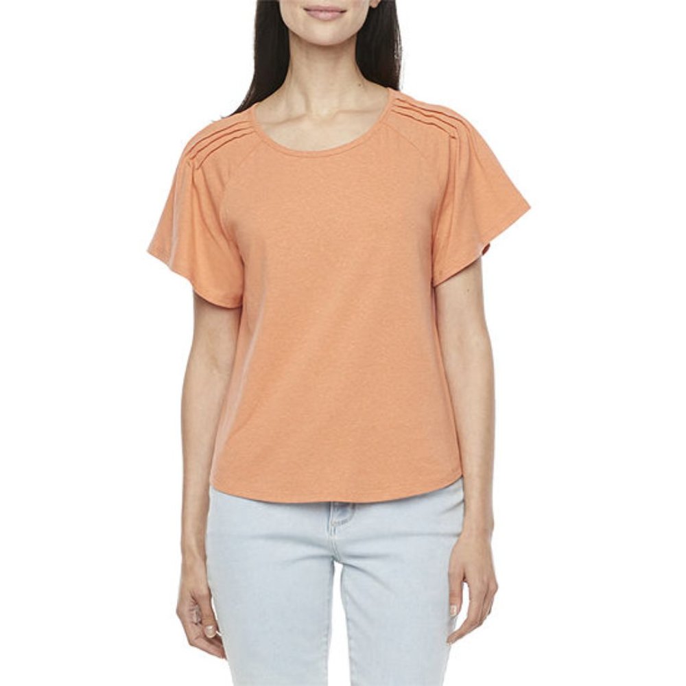 NEW Ana Orange L Pintuck Flutter Sleeve Knit Top‎ Blouse